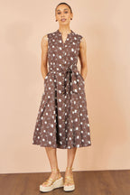 Yumi Brown Cotton Embroidery Shirt Dress