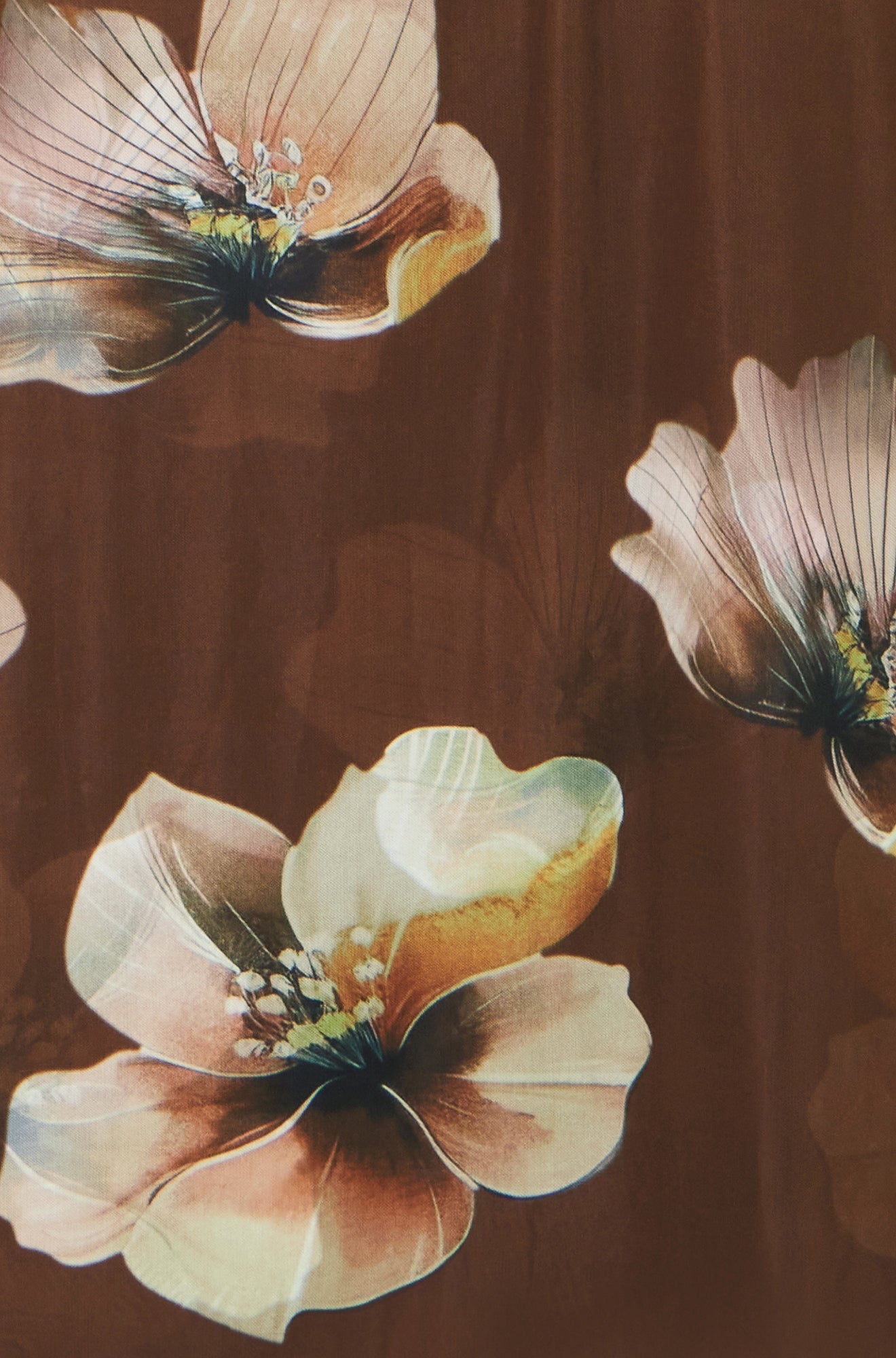 Yumi Brown Mesh Floral Midi Dress