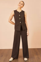 Yumi Brown Wide Leg Stretch Trousers
