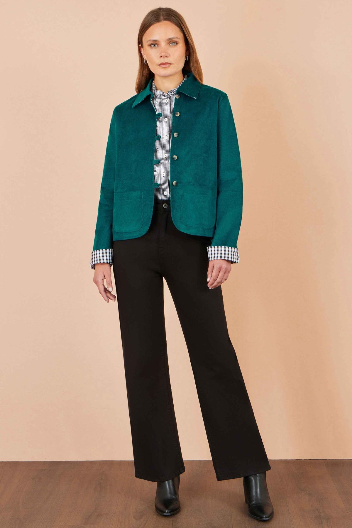Yumi Teal Cord Reversible Gingham Jacket