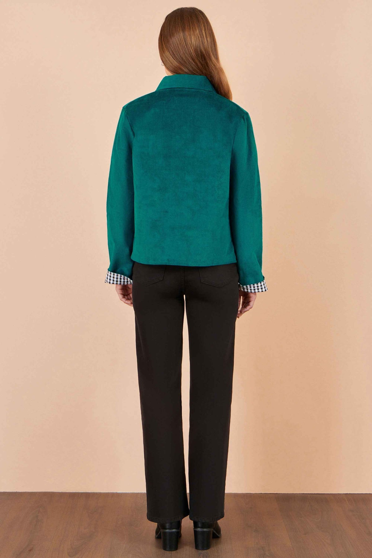 Yumi Teal Cord Reversible Gingham Jacket