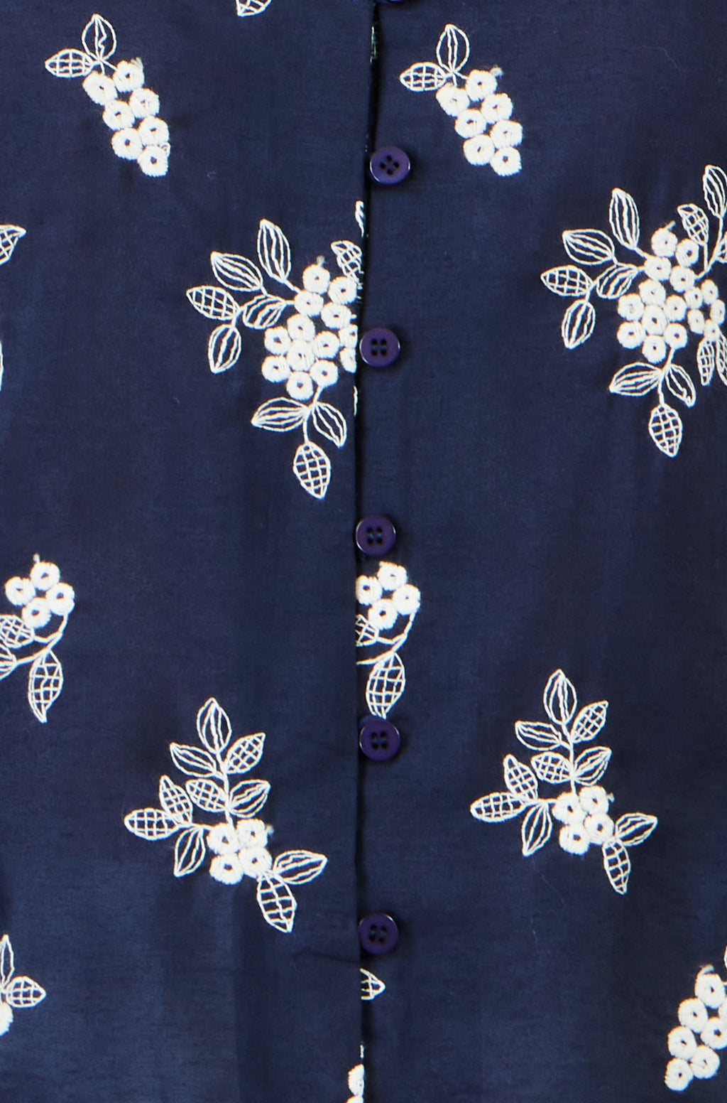 Yumi Navy Broderie Shirt With Fluted Sleeves