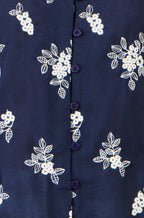 Yumi Navy Broderie Shirt With Fluted Sleeves