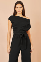 Yumi Black Ruched Stretch Jumpsuit