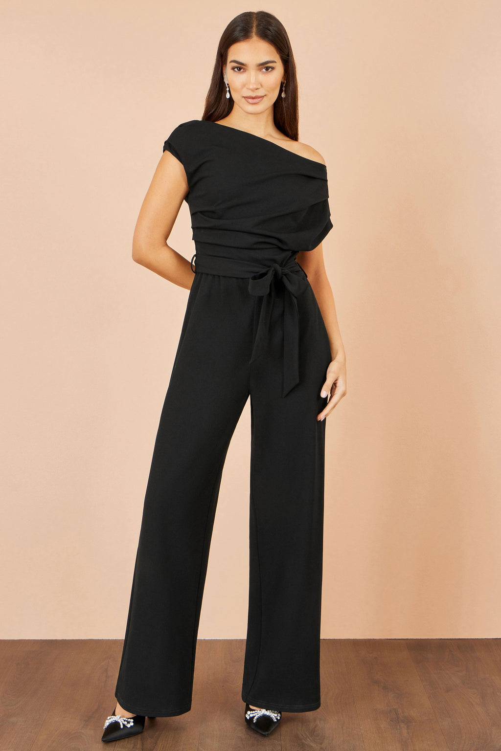 Yumi Black Ruched Stretch Jumpsuit