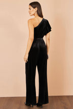 Yumi Black One Shoulder Velvet Jumpsuit