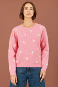Yumi Pink Daisy Embroidered Relaxed Jumper
