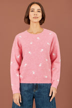 Yumi Pink Daisy Embroidered Relaxed Jumper