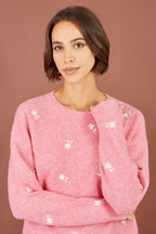Yumi Pink Daisy Embroidered Relaxed Jumper