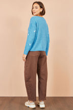 Yumi Blue Daisy Embroidered Relaxed Jumper