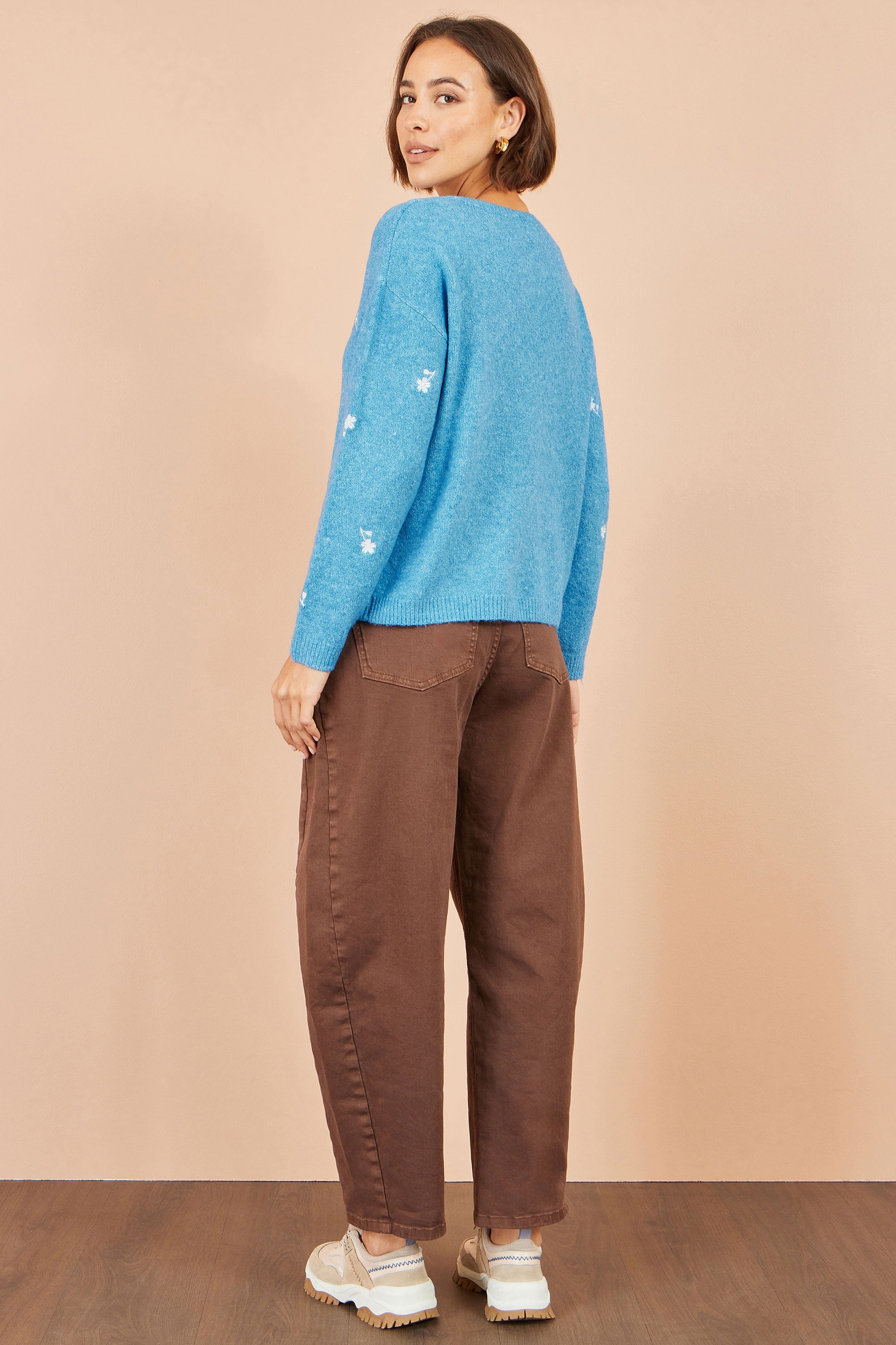 Yumi Blue Daisy Embroidered Relaxed Jumper