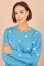 Yumi Blue Daisy Embroidered Relaxed Jumper