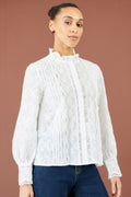 Yumi White Floral Cotton Shirt With Lace Details