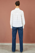 Yumi White Floral Cotton Shirt With Lace Details