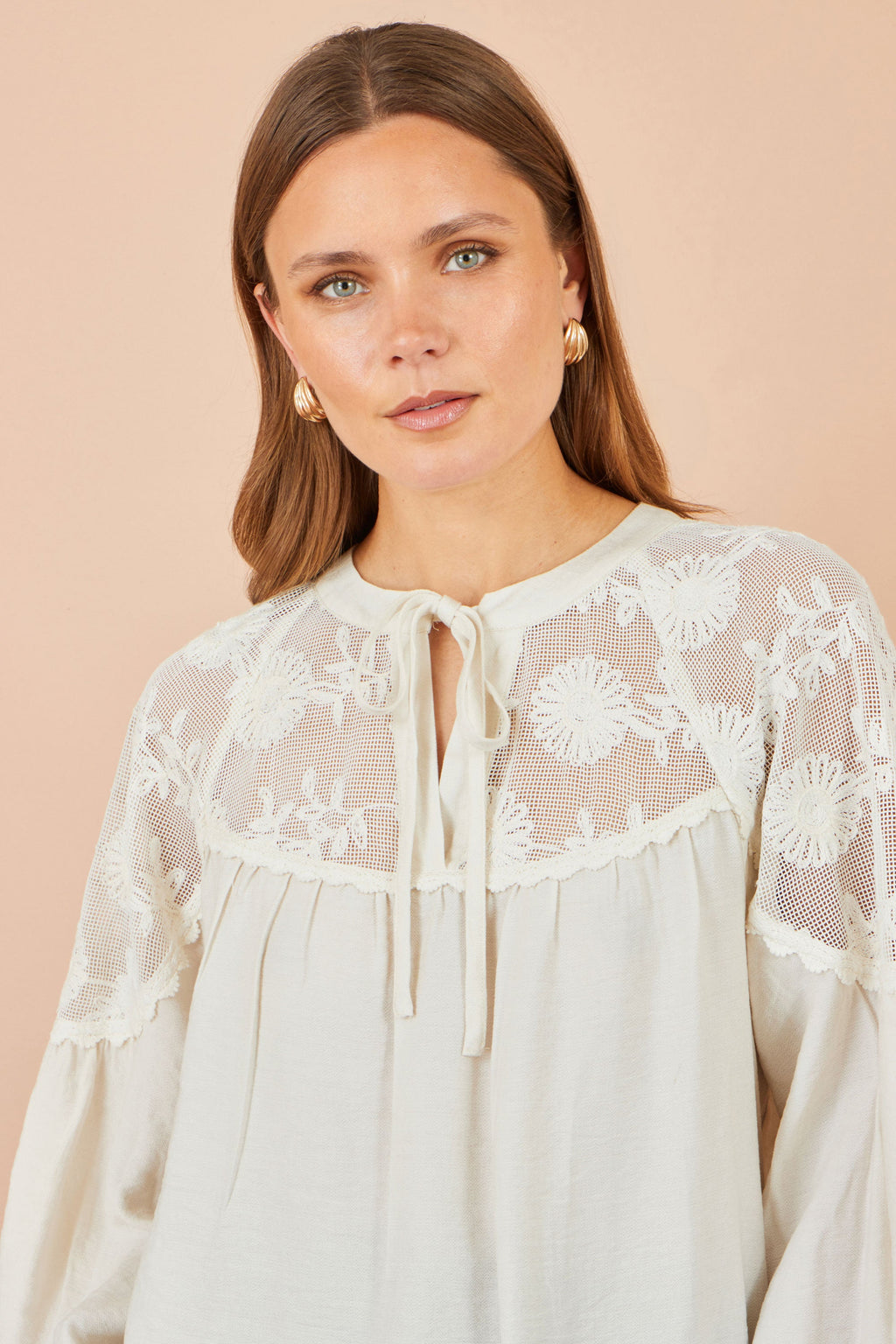 Yumi Ivory Viscose Lace Relaxed Boho Shirt