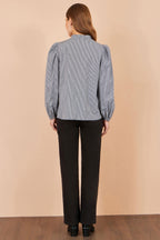 Yumi Black Cotton Gingham Embroidered Shirt