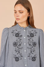 Yumi Black Cotton Gingham Embroidered Shirt