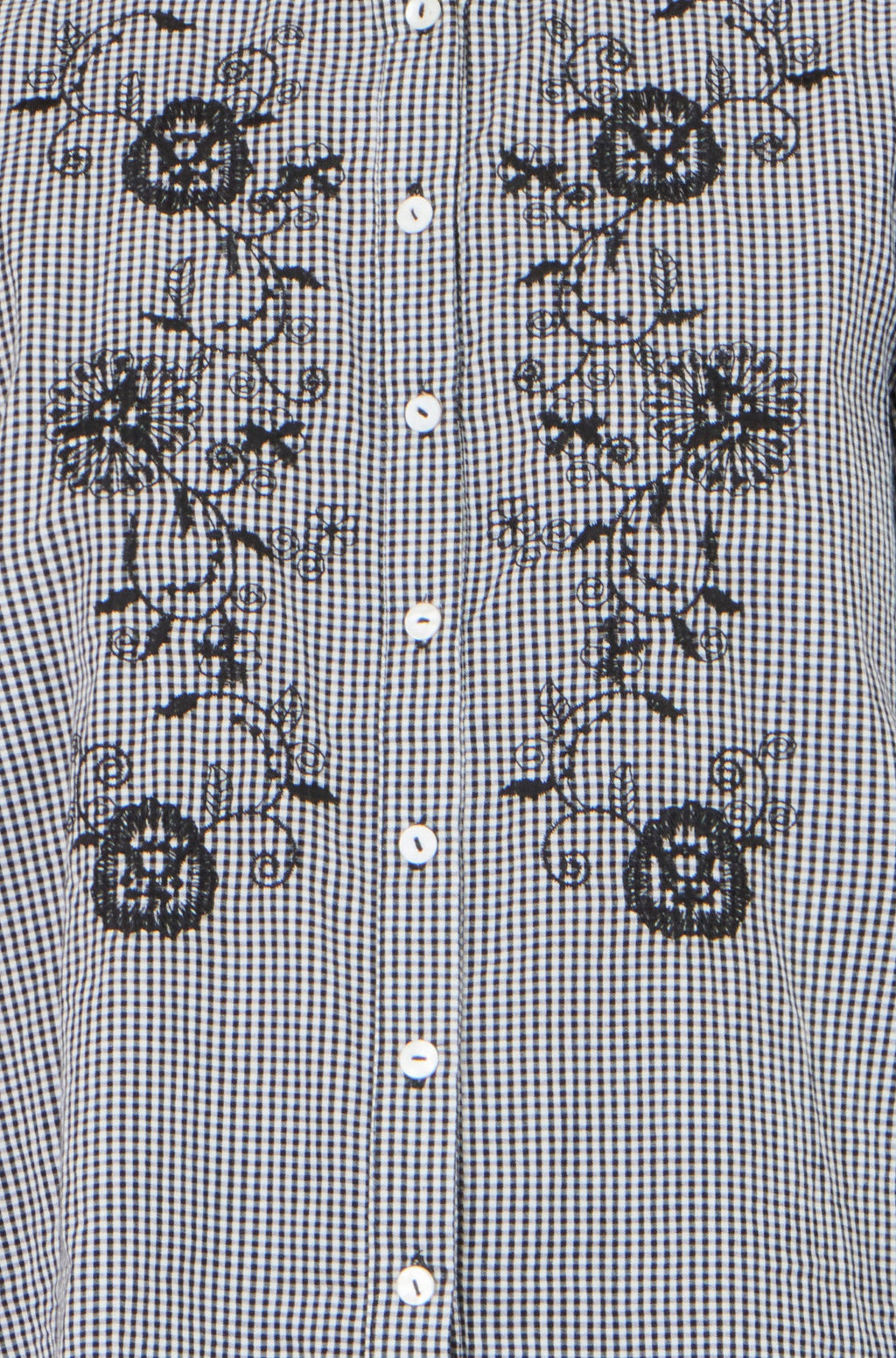 Yumi Black Cotton Gingham Embroidered Shirt