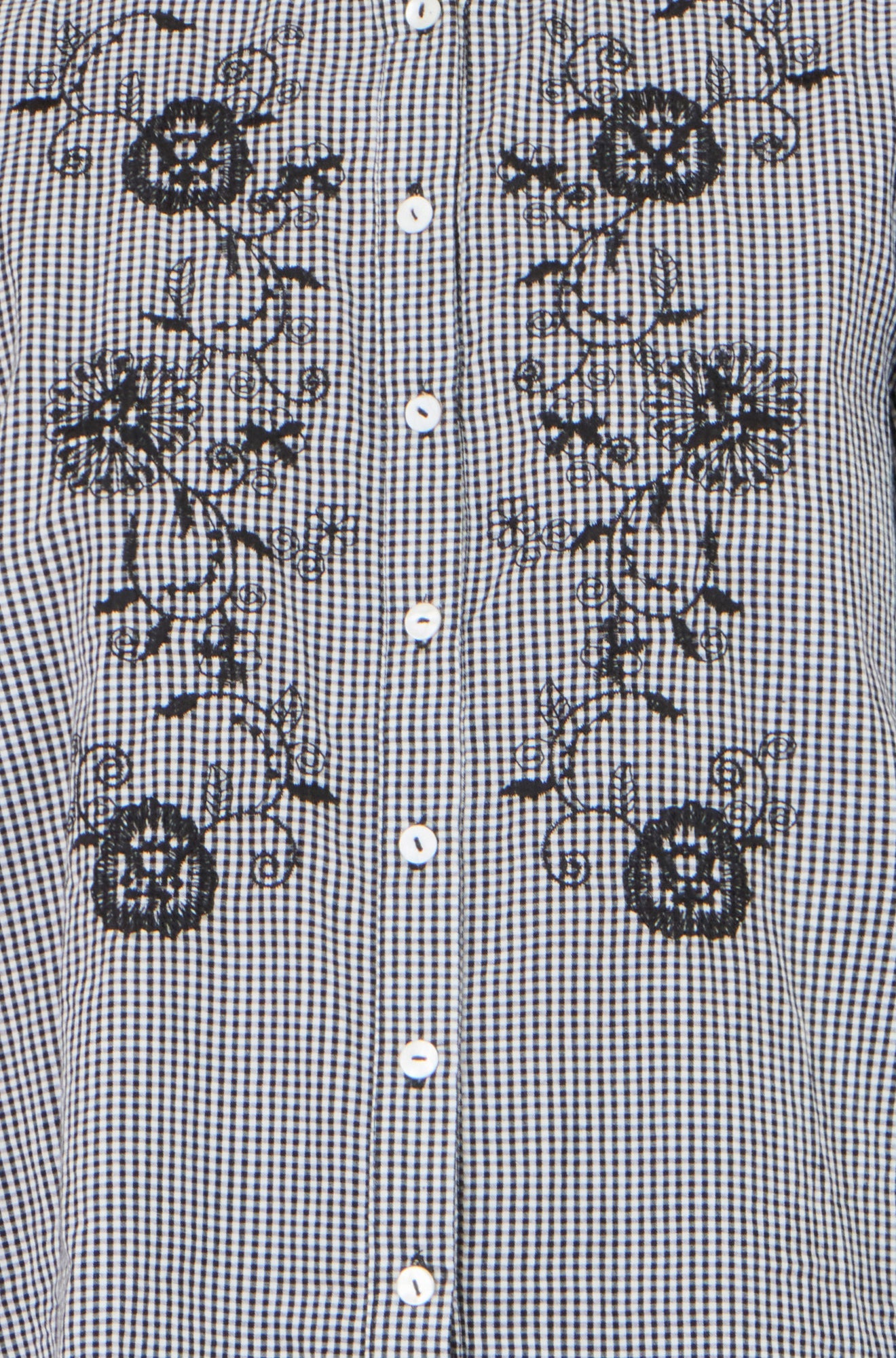 Yumi Black Cotton Gingham Embroidered Shirt