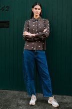 Yumi Brown Viscose Daisy Embroidered Shirt