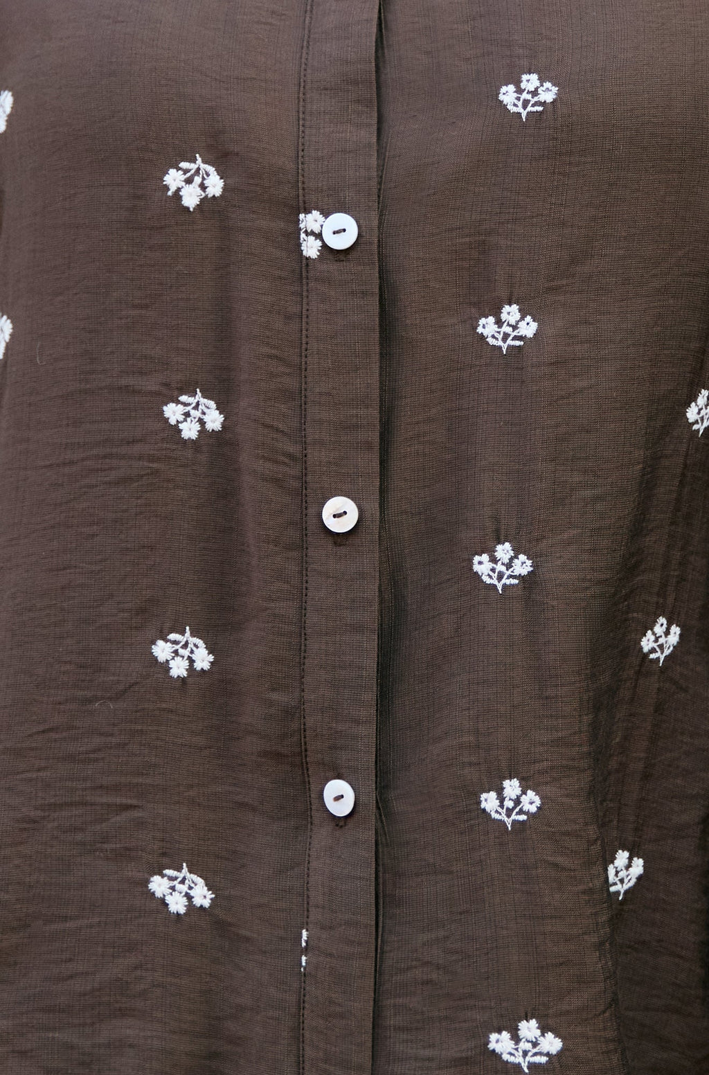 Yumi Brown Viscose Daisy Embroidered Shirt