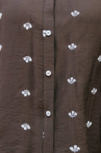 Yumi Brown Viscose Daisy Embroidered Shirt