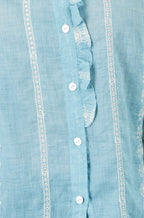 Yumi Blue Cotton Embroidered Panel Shirt