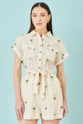 Yumi White Embroidered Palm Print Cotton Playsuit