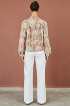 Yumi Brown Embroidered Floral Relaxed Shirt