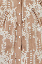 Yumi Brown Embroidered Floral Relaxed Shirt