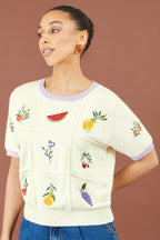 Yumi Ivory Fruit Cotton Knitted Top