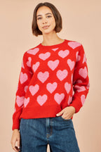 Yumi Pink Heart Intarsia Relaxed Jumper