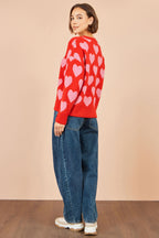 Yumi Pink Heart Intarsia Relaxed Jumper