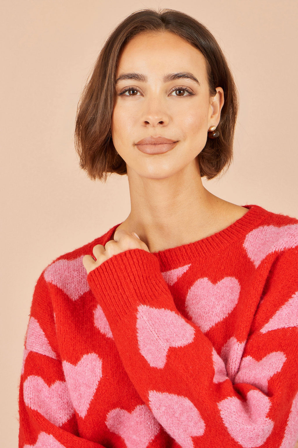 Yumi Pink Heart Intarsia Relaxed Jumper