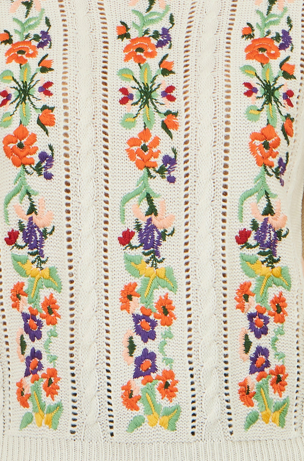 Yumi Ivory Floral Embroidery Cable Jumper