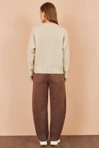 Yumi Beige Relaxed Crochet Flower Jumper