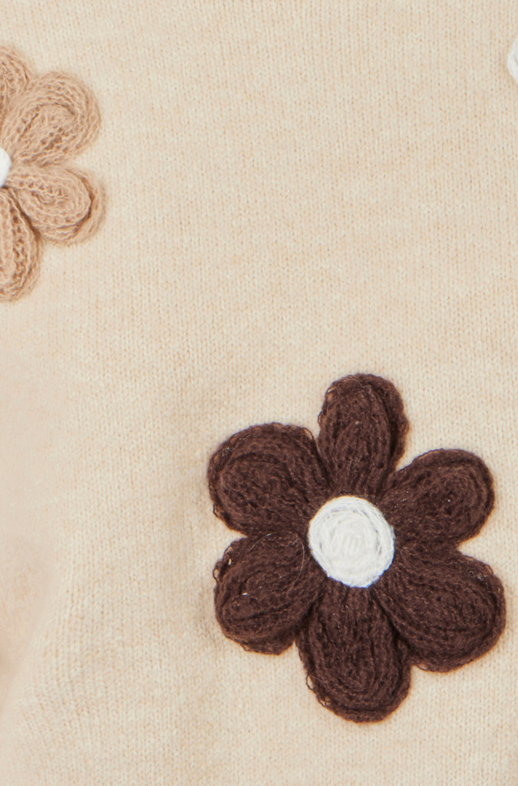 Yumi Beige Relaxed Crochet Flower Jumper