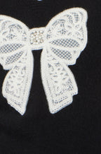 Yumi Black Lace Bow Knitted Pullover