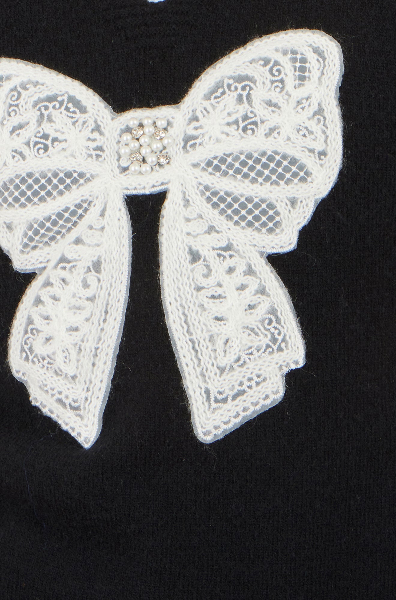 Yumi Black Lace Bow Knitted Pullover