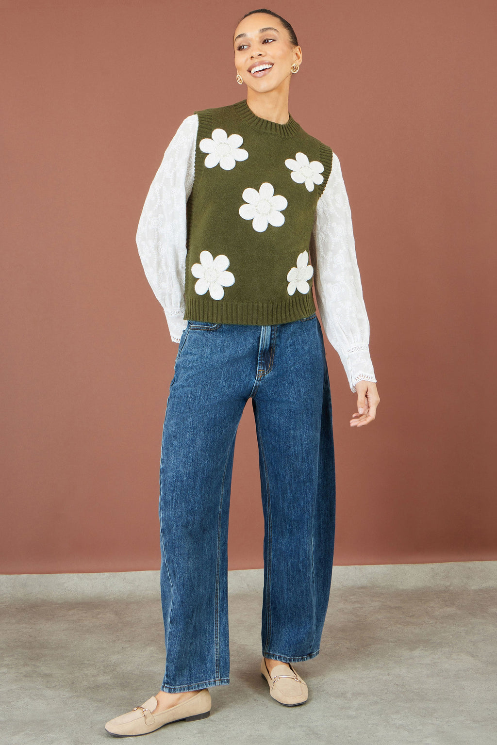 Yumi Green Flower Applique Knit Tank