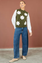 Yumi Green Flower Applique Knit Tank