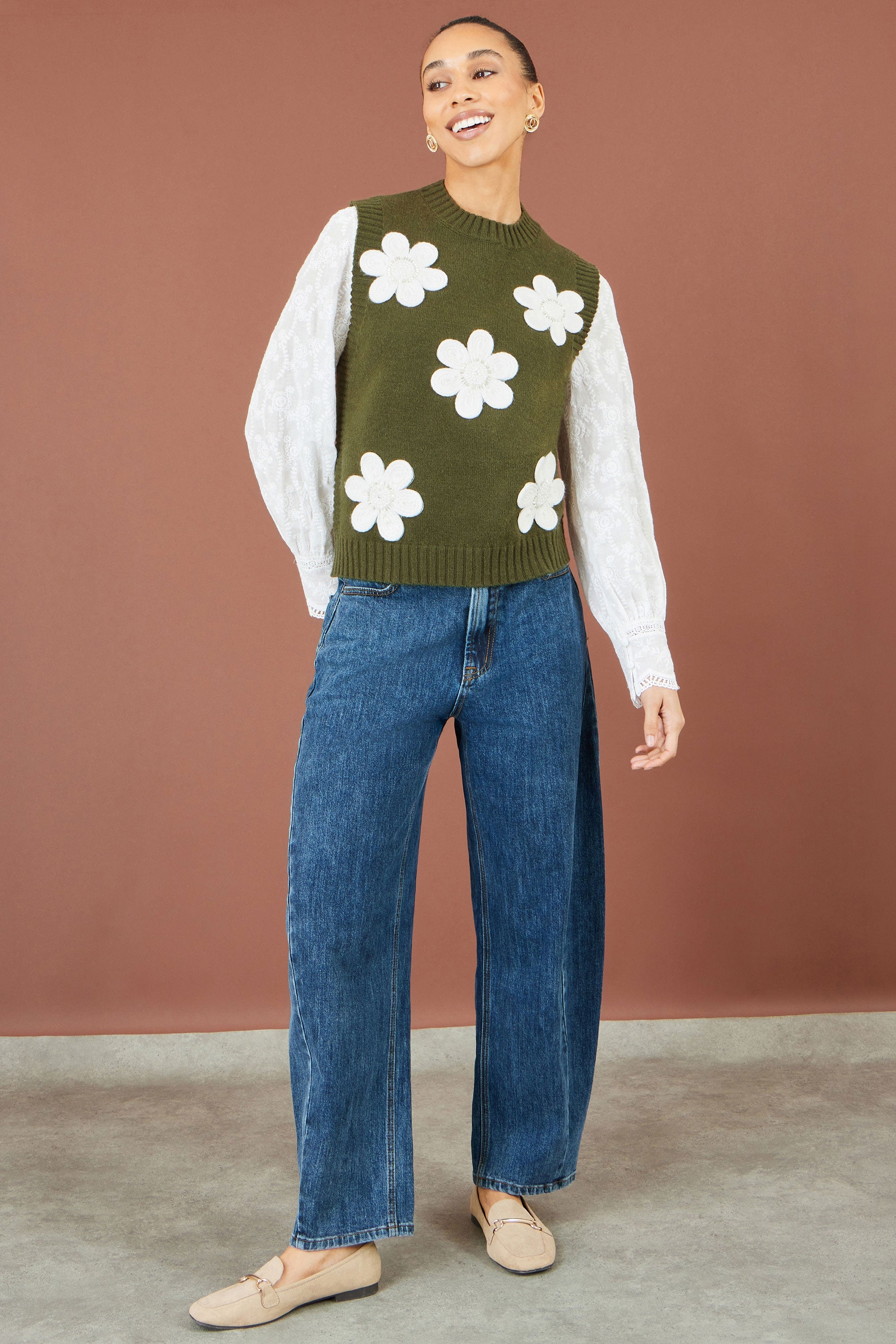 Yumi Green Flower Applique Knit Tank