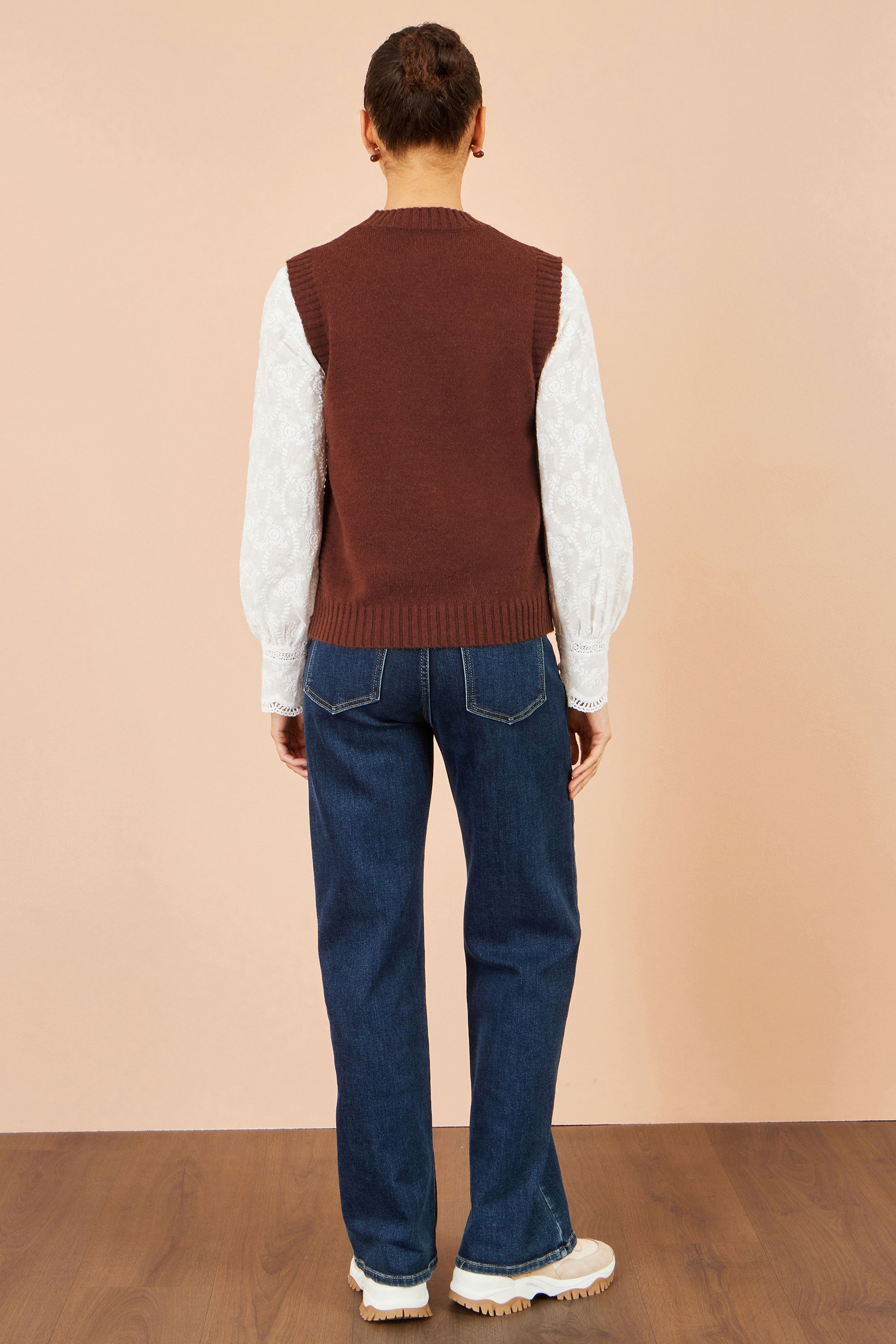 Yumi Brown Flower Applique Knit Tank