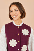 Yumi Burgundy Flower Applique Knit Waistcoat