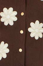 Yumi Brown Flower Applique Knit Waistcoat