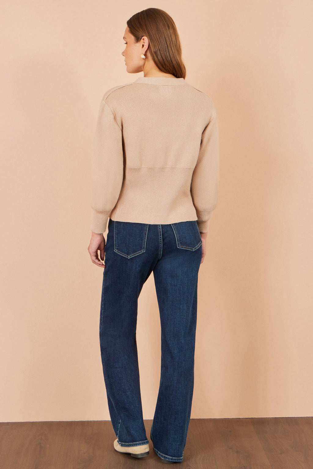 Yumi Beige Knitted Button Cardigan