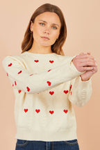 Yumi Ivory Embroidered Heart Jumper