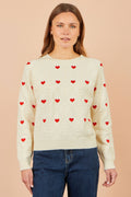 Yumi Ivory Embroidered Heart Jumper