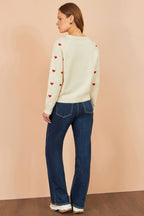 Yumi Ivory Embroidered Heart Jumper