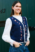 Yumi Navy Embroidered Knitted Waistcoat